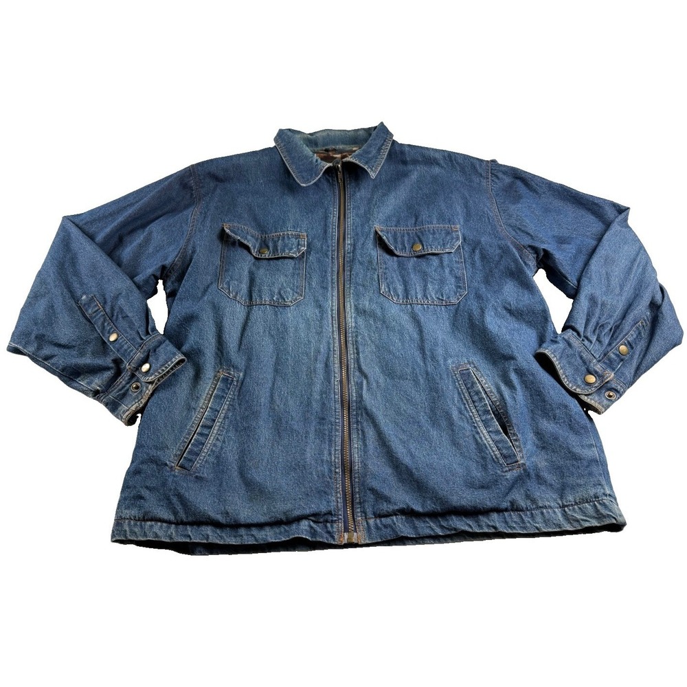 Duke Haband Denim Chore Jacket Flannel Lined Full Zip Collar Vintage Mens L